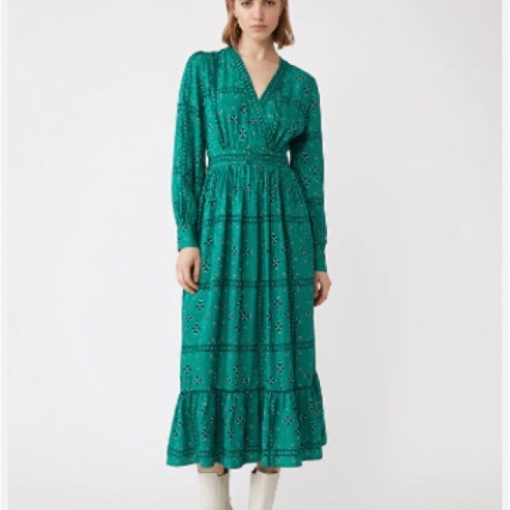 SUNCOO Paris Maxi robe Dress 'Cadix' VERT dark green size small